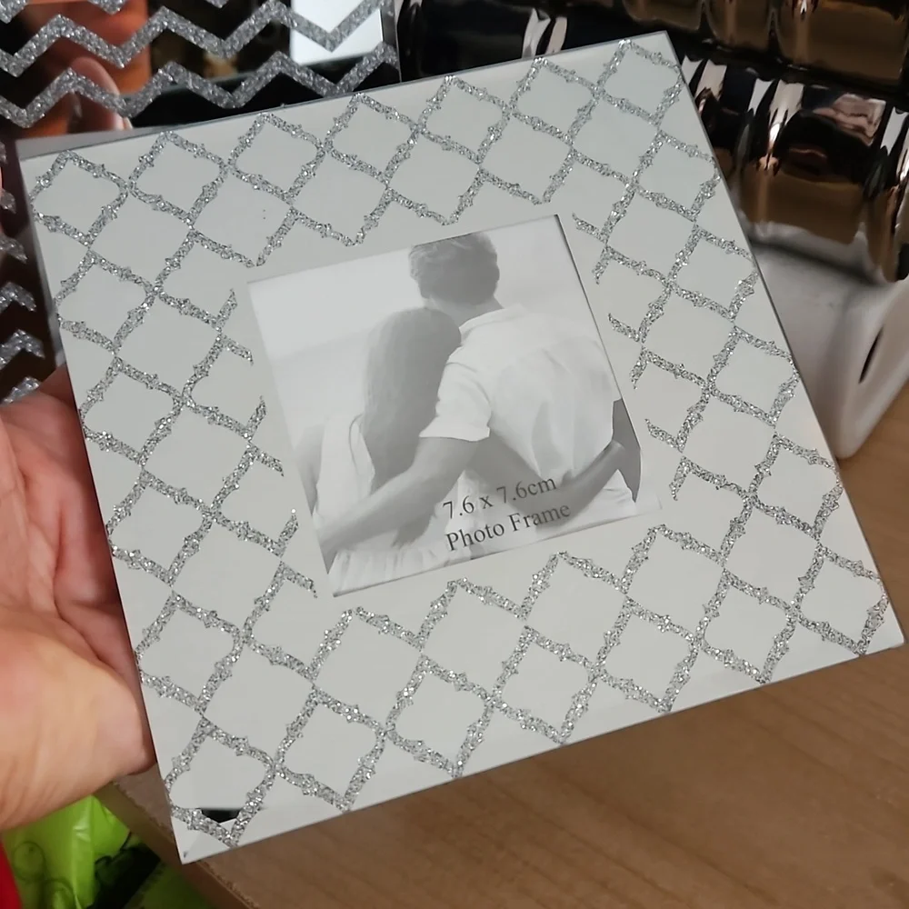 CRYSTAL SPARKLING SILVER MIRROR FRAME PHOTO